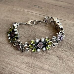 Nicky Butler Sterling Silver Peridot Amethyst and Pearls Bracelet - 8"
